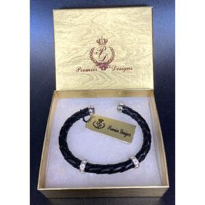 Premier Designs "Urban" Black Braided Silver Tone Tennis Bracelet SKU PD12